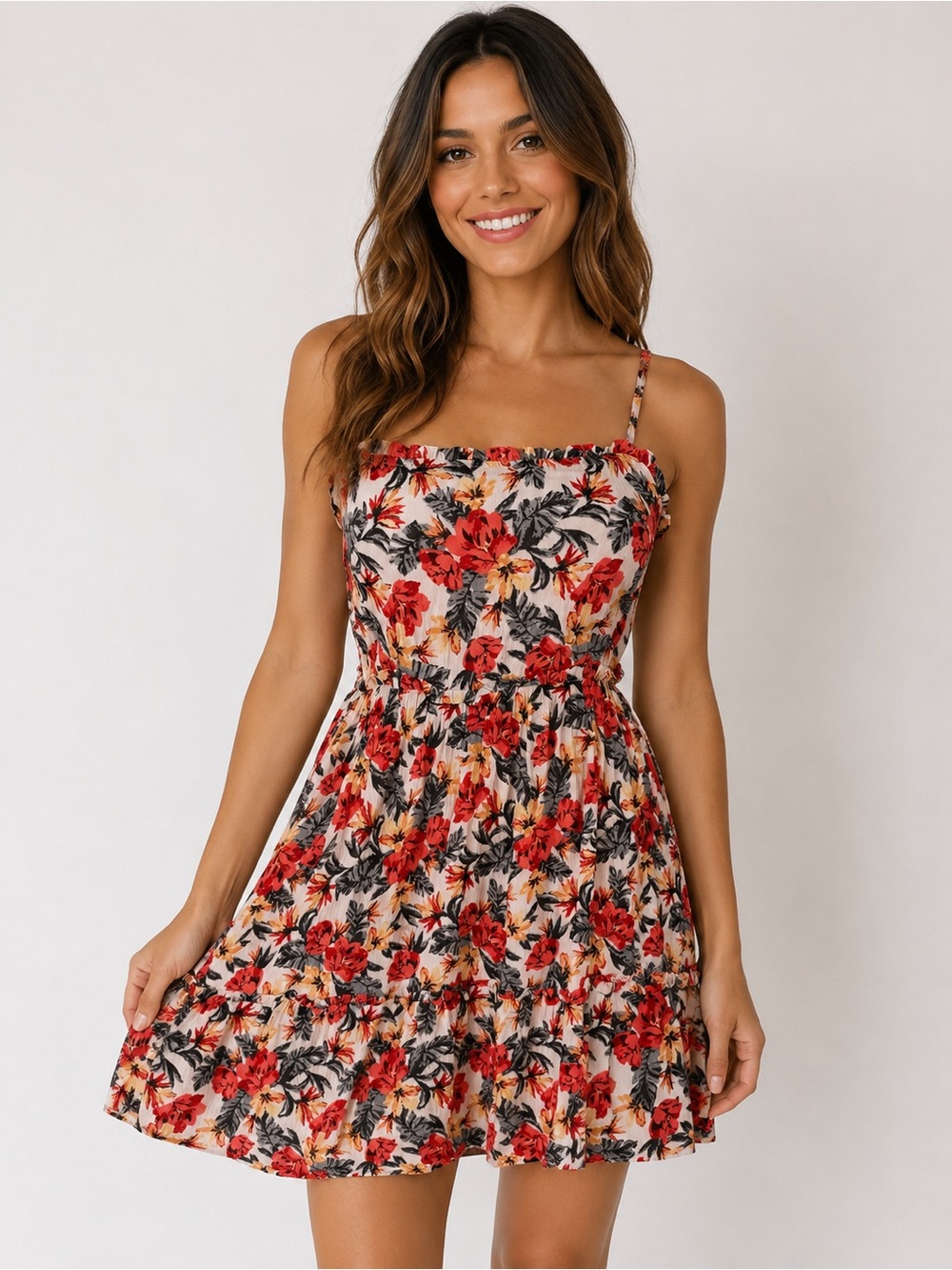 Planet Gold Floral Mini Dress Smocked Back Boho Summer Medium Vacation